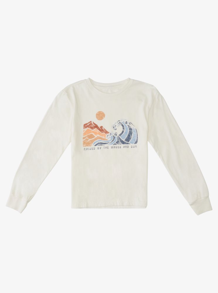 T Shirts Roxy 4-16 Makes Waves Vintage Graphique Long Sleeve Blanche Enfant | AHD-70475005