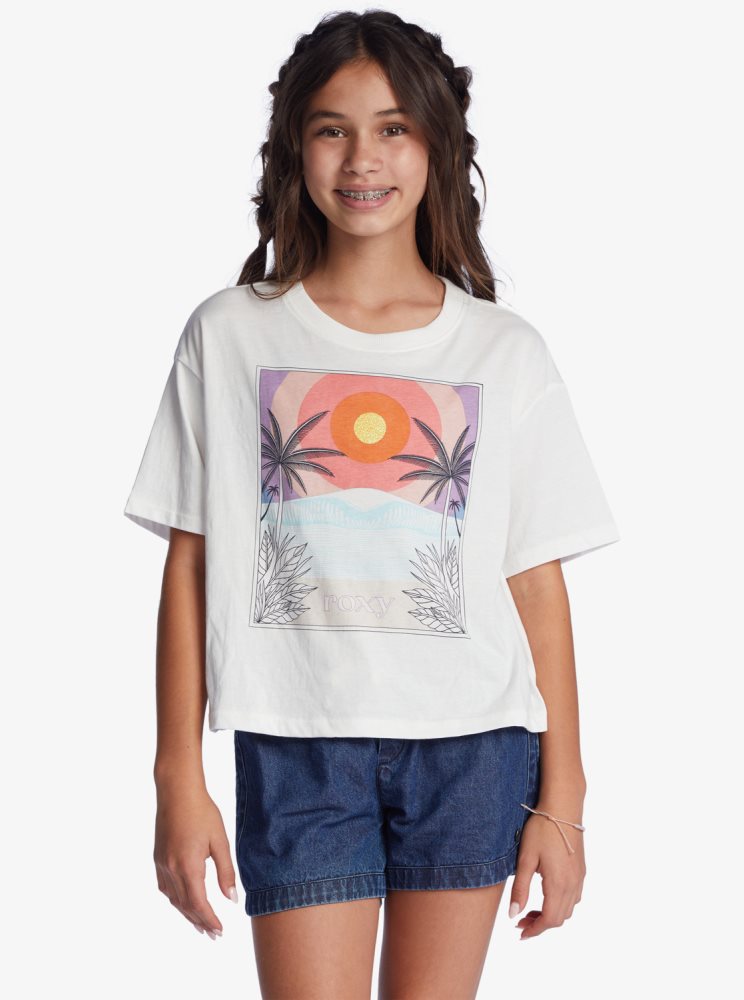 T Shirts Roxy 4-16 Sun For All Seasons Blanche Enfant | FKY-36903257