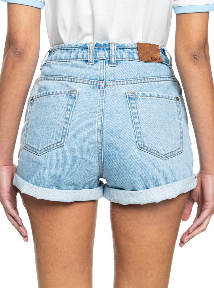 Shorts Roxy Authentic Summer High Denim Bleu Clair Femme | DKT-84455556