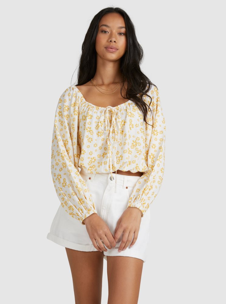 Hauts Roxy Soho Sessions Long Sleeve Off The Shoulder Blanche Fleur Femme | JQG-20192579