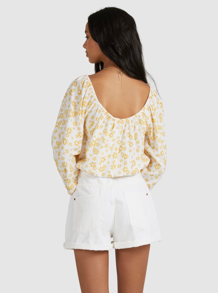 Hauts Roxy Soho Sessions Long Sleeve Off The Shoulder Blanche Fleur Femme | JQG-20192579