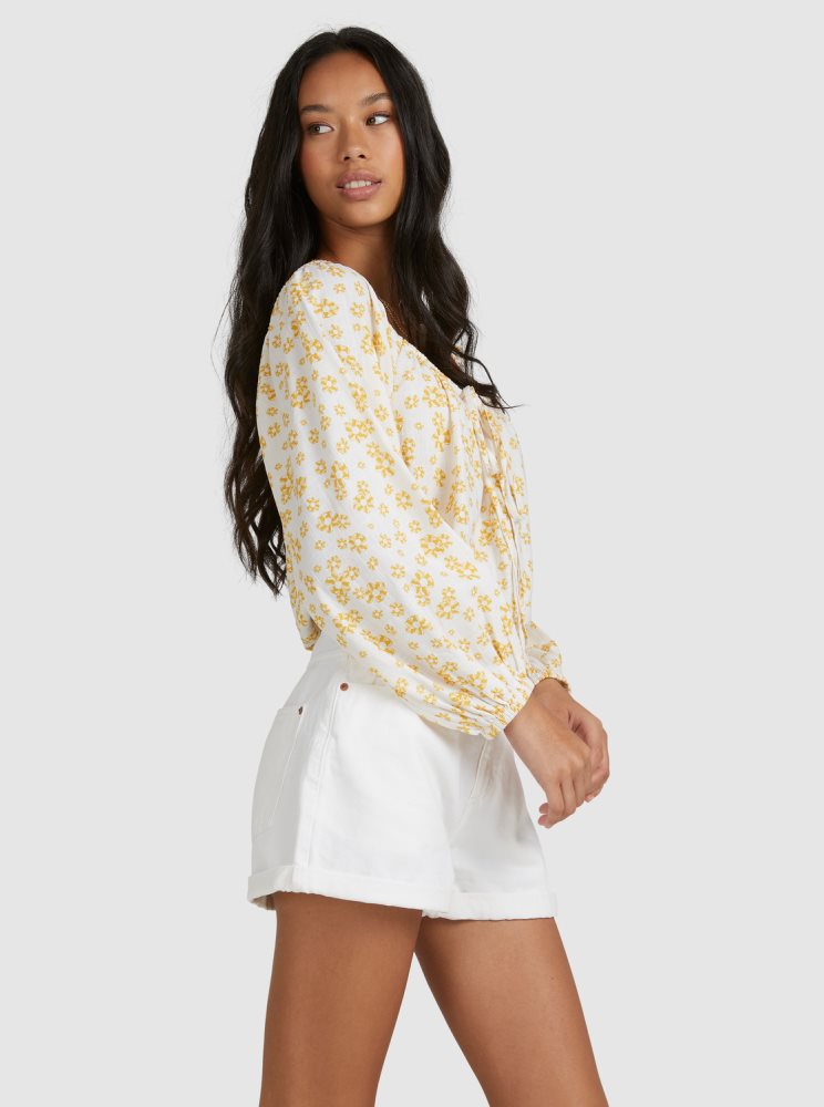 Hauts Roxy Soho Sessions Long Sleeve Off The Shoulder Blanche Fleur Femme | JQG-20192579