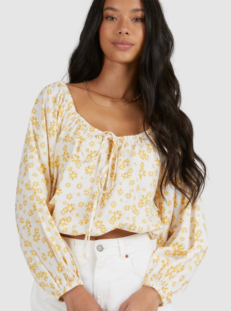 Hauts Roxy Soho Sessions Long Sleeve Off The Shoulder Blanche Fleur Femme | JQG-20192579