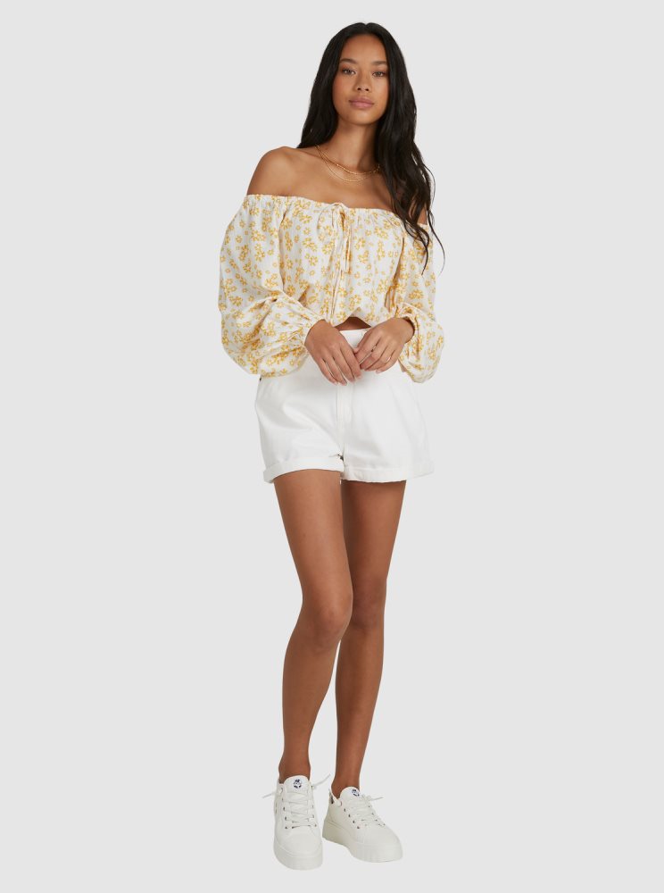 Hauts Roxy Soho Sessions Long Sleeve Off The Shoulder Blanche Fleur Femme | JQG-20192579