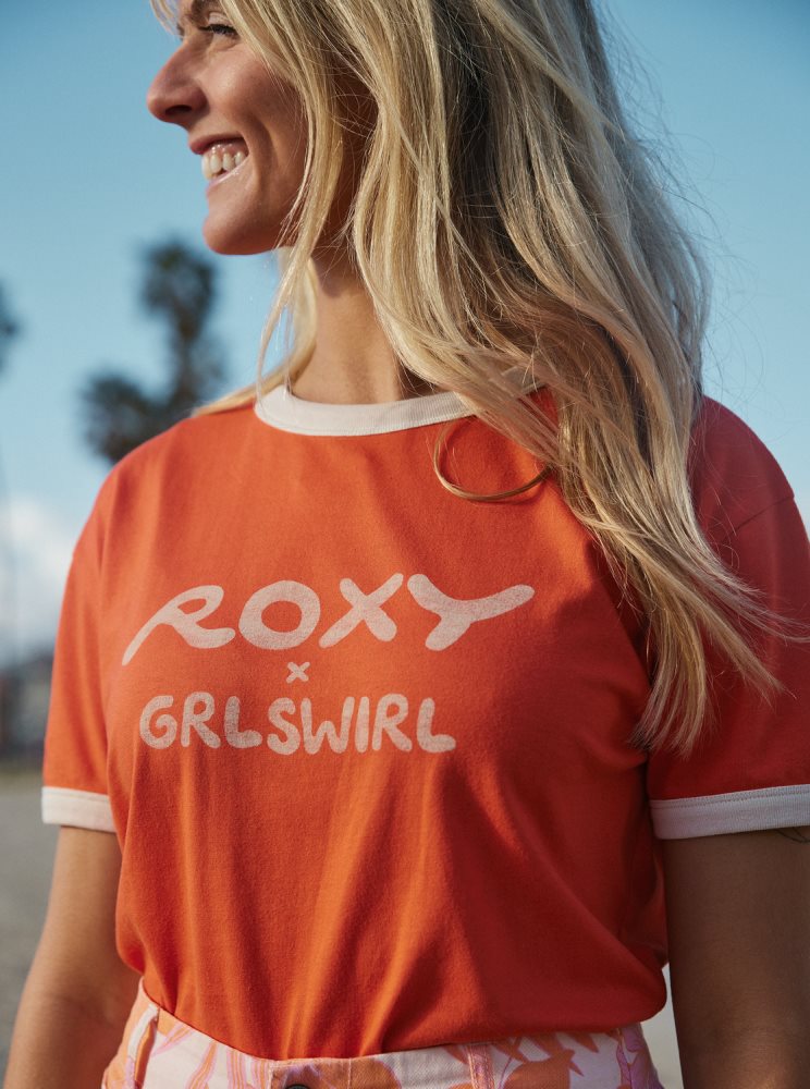 T Shirts Roxy x Grl Swirl Ringer Orange Femme | XAK-14581188