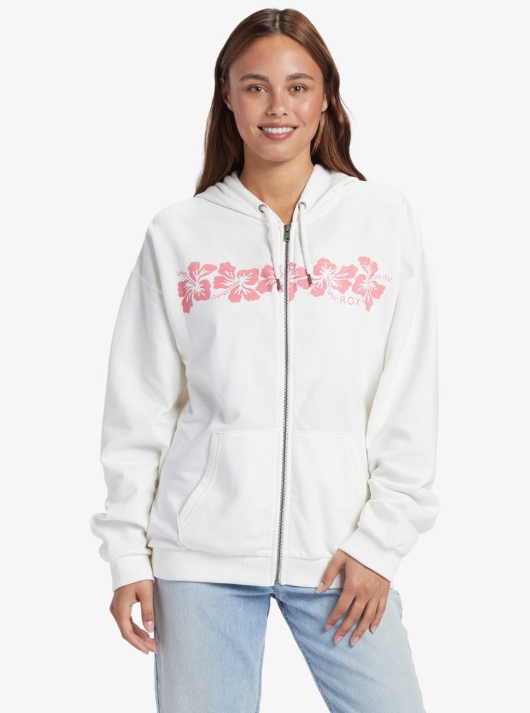 Sweat à Capuche Roxy Oversized Evening Hike C Oversize Blanche Femme | BUW-25434990