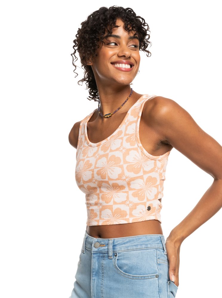 Hauts Roxy Good Keepsake Printed Crop Orange Femme | OTH-17523210