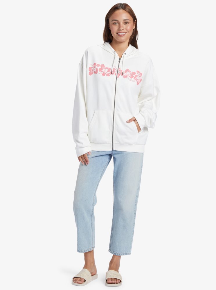 Sweat à Capuche Roxy Oversized Evening Hike C Oversize Blanche Femme | BUW-25434990