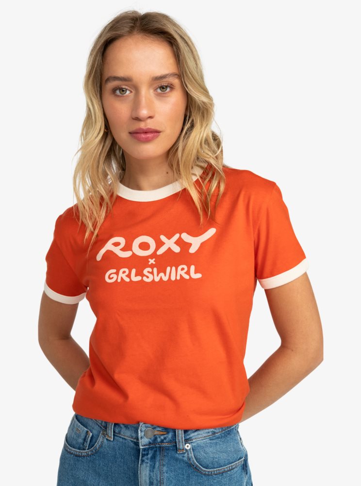 T Shirts Roxy x Grl Swirl Ringer Orange Femme | XAK-14581188