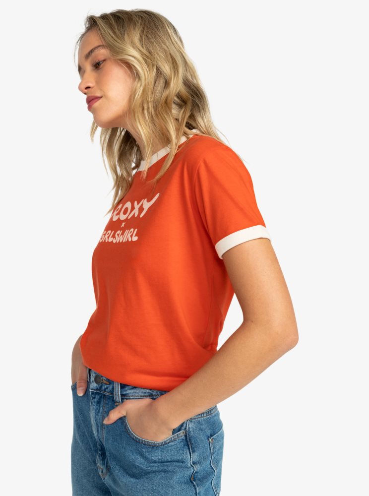 T Shirts Roxy x Grl Swirl Ringer Orange Femme | XAK-14581188