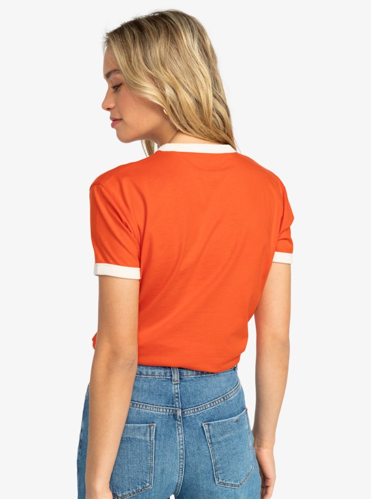 T Shirts Roxy x Grl Swirl Ringer Orange Femme | XAK-14581188