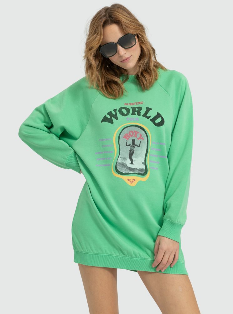 Peignoir Roxy Breaking Waves Sweatshirt Vert Femme | KTV-29181412