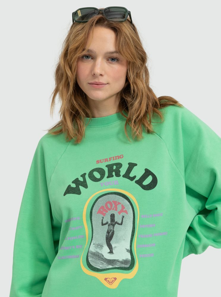 Peignoir Roxy Breaking Waves Sweatshirt Vert Femme | KTV-29181412