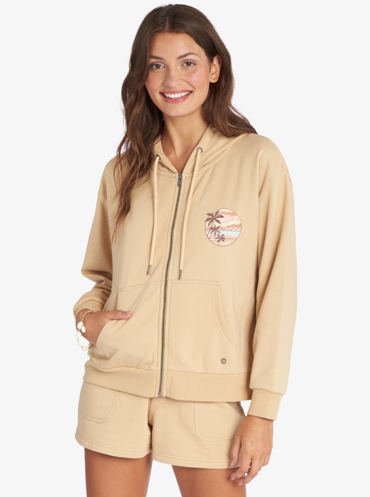 Sweat à Capuche Roxy Evening Hike Zip Up Blanche Femme | OMC-60673655