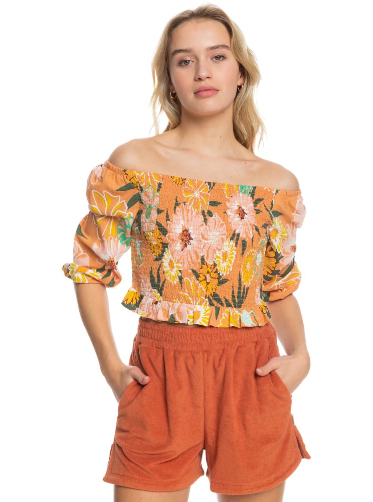 Hauts Roxy Like The Sun Again Woven Off The Shoulder Orange Femme | GPK-67744947