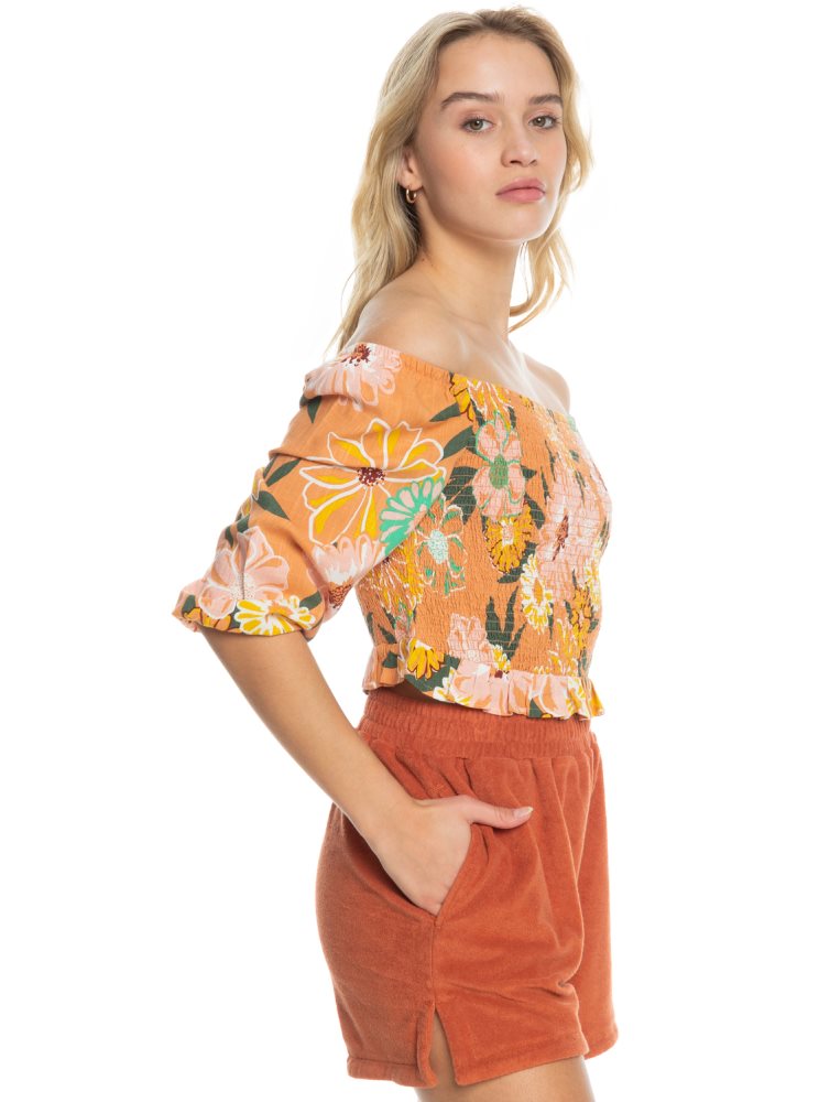 Hauts Roxy Like The Sun Again Woven Off The Shoulder Orange Femme | GPK-67744947