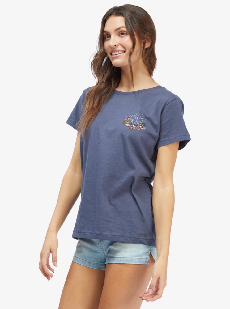 T Shirts Roxy Wild Wave Boyfriend Indigo Femme | XKQ-62787202