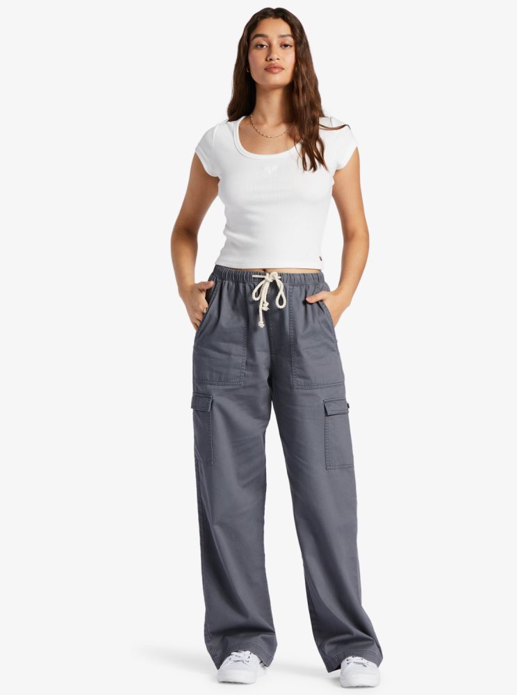 Pantalon Roxy Precious High-Waisted Tela Cargo Grise Femme | SIH-70635983