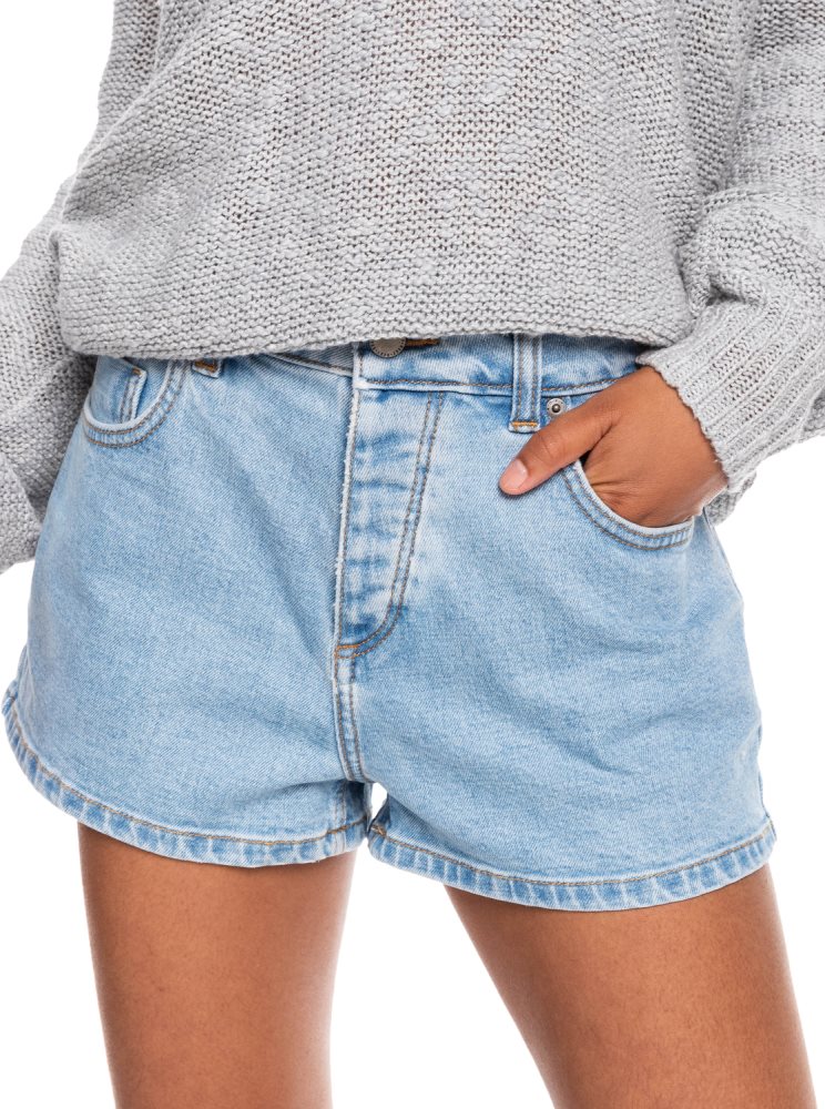 Shorts Roxy Call Me Back Denim Bleu Clair Femme | ZPX-40350306