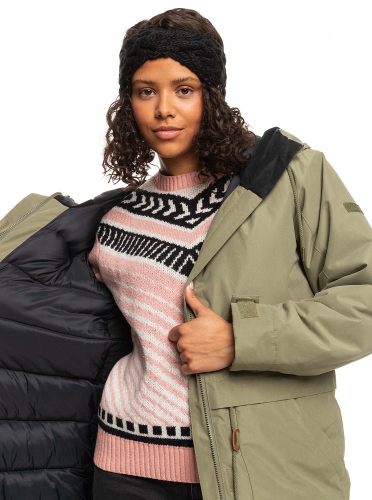 Vestes Roxy Dawn View Insulated Encapuchonné Parka Vert Foncé Femme | XCS-50882214