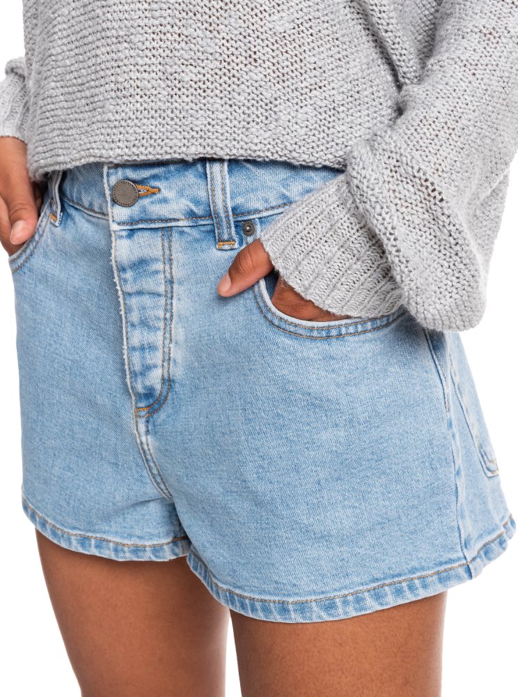 Shorts Roxy Call Me Back Denim Bleu Clair Femme | ZPX-40350306