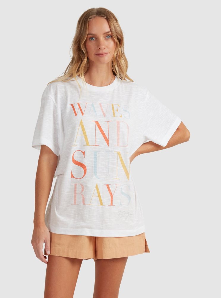 T Shirts Roxy Crystal Visions Oversized Blanche Femme | EVR-26031007