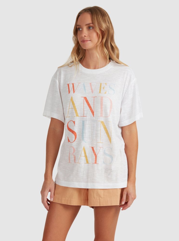 T Shirts Roxy Crystal Visions Oversized Blanche Femme | EVR-26031007