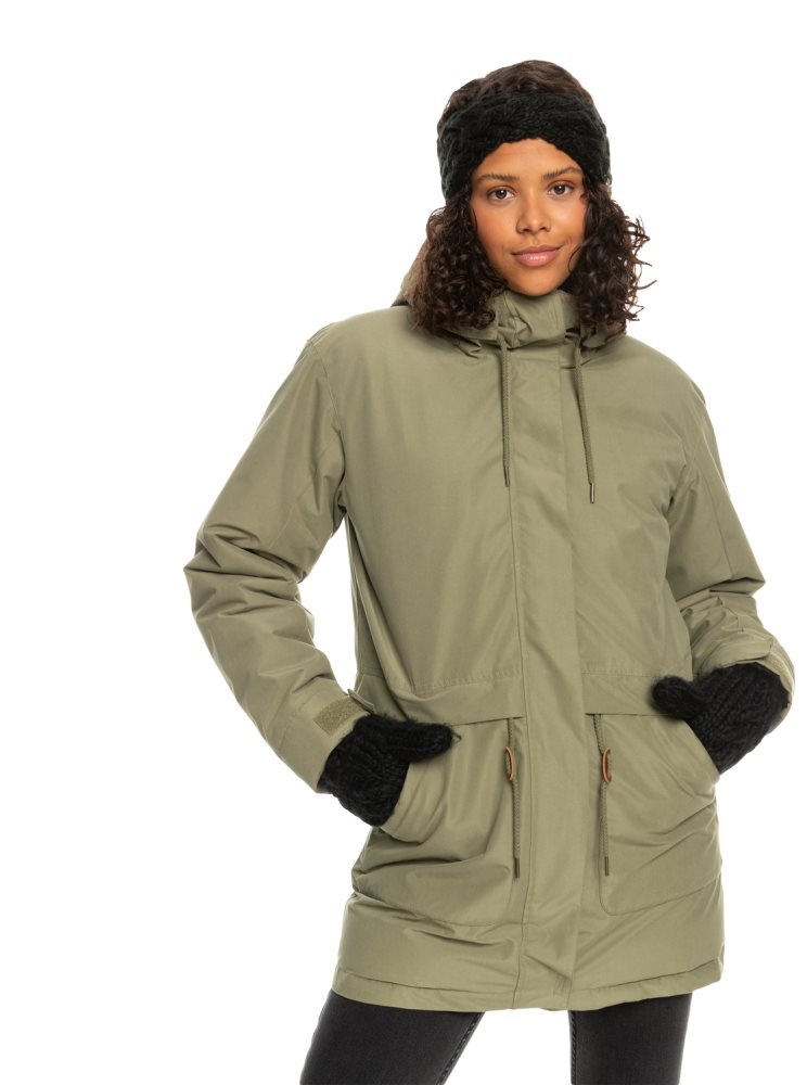 Vestes Roxy Dawn View Insulated Encapuchonné Parka Vert Foncé Femme | XCS-50882214