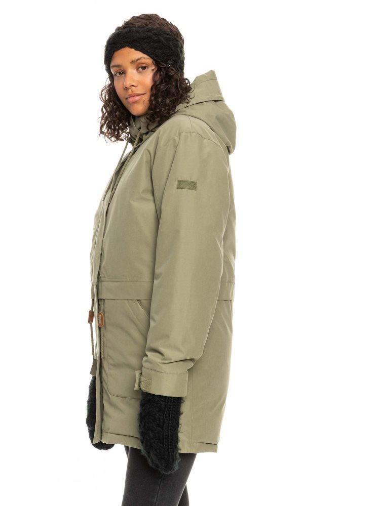 Vestes Roxy Dawn View Insulated Encapuchonné Parka Vert Foncé Femme | XCS-50882214