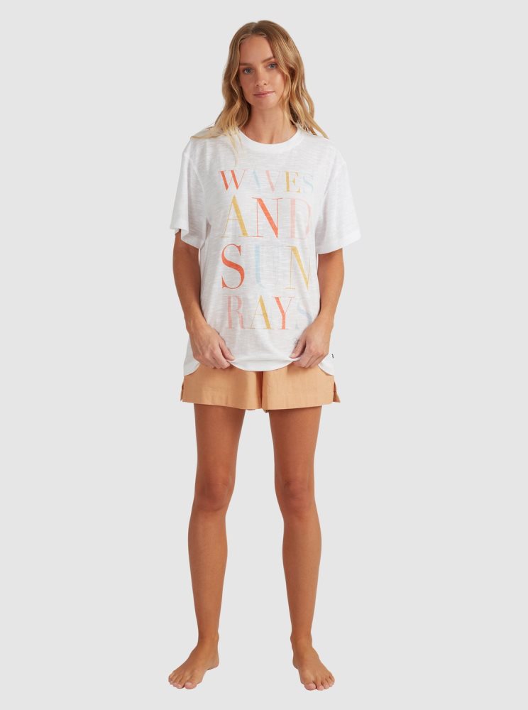 T Shirts Roxy Crystal Visions Oversized Blanche Femme | EVR-26031007