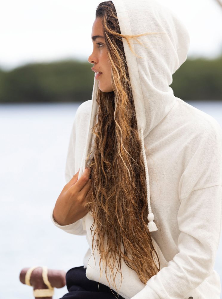 Sweat à Capuche Roxy Paddle Out Blanche Femme | DRP-19277404