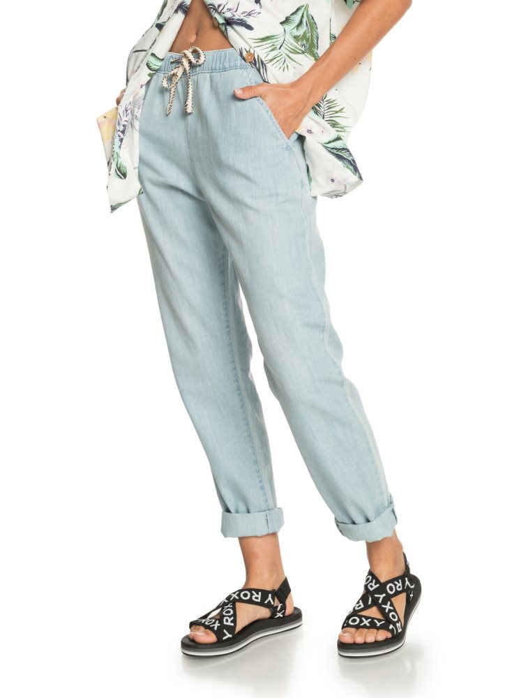 Jean Roxy Slow Swell Beachy Beach Relaxed Fit Bleu Clair Femme | ZJM-00326769