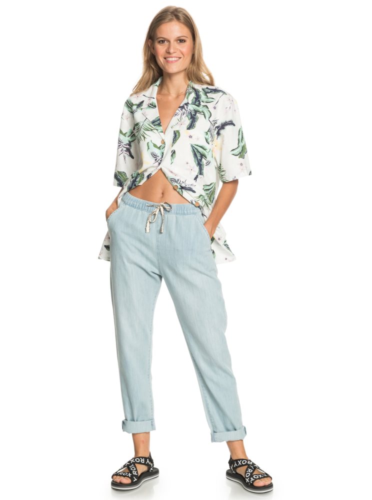 Jean Roxy Slow Swell Beachy Beach Relaxed Fit Bleu Clair Femme | ZJM-00326769