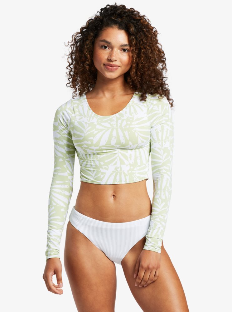 Rashguards Roxy Waves For Days Long Sleeve UPF 50 Blanche Vert Femme | KJZ-15886280