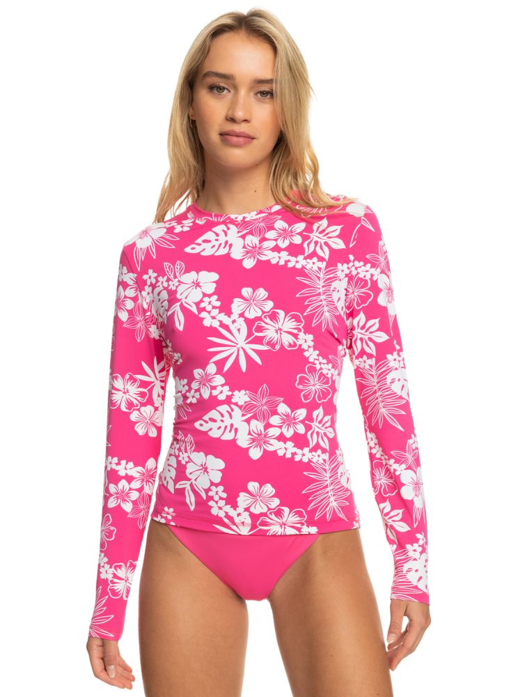 Rashguards Roxy Sea Skippin Long Sleeve UPF 50 Rose Femme | ZRC-00551802