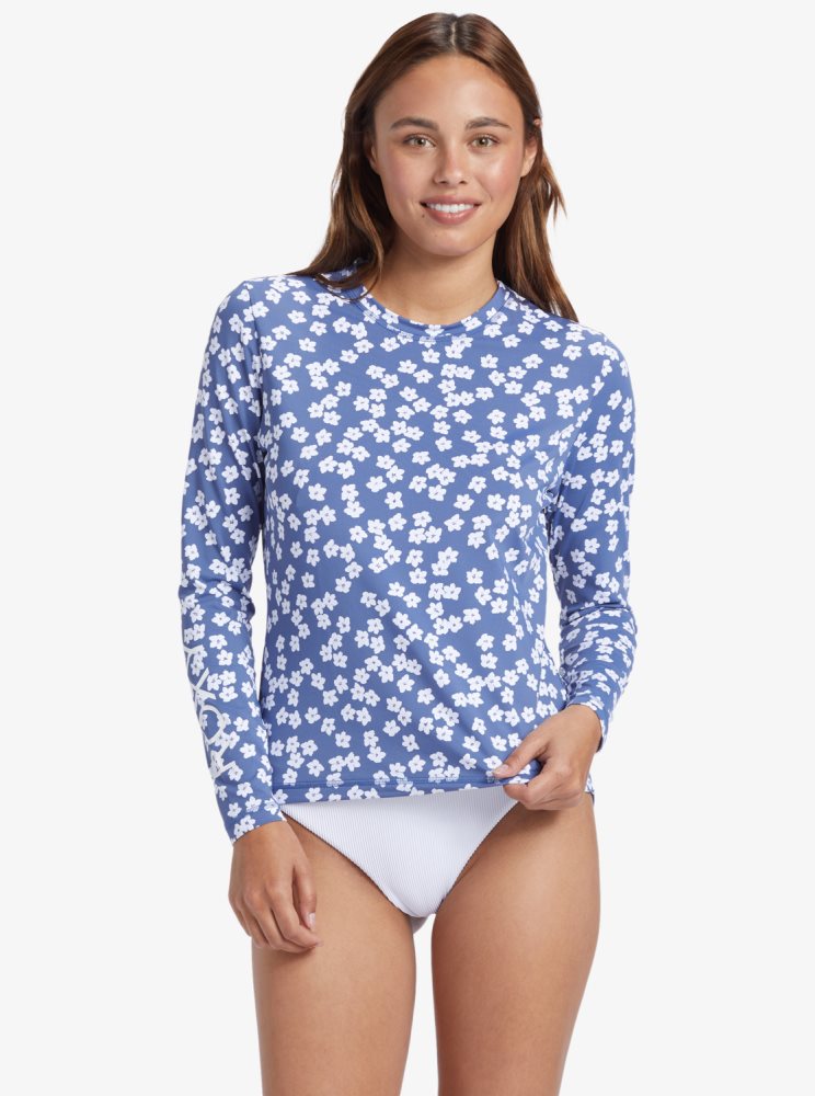 Rashguards Roxy Sea Skippin Long Sleeve UPF 50 Bleu Femme | GTK-41092757