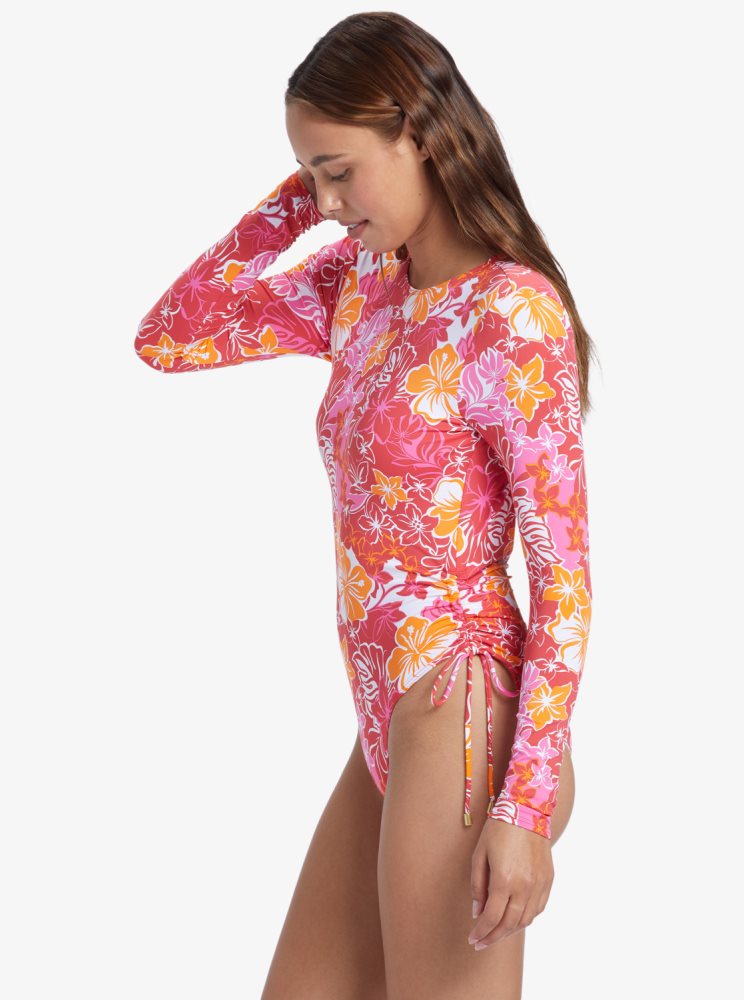 Rashguards Roxy Sunrise Tides UPF 50 Long Sleeve Swimsuit Rouge Jaune Femme | WHD-05439777