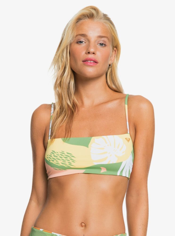 Hauts De Bikini Roxy Wildflowers Reversible Bandeau Vert Femme | VEO-48434395