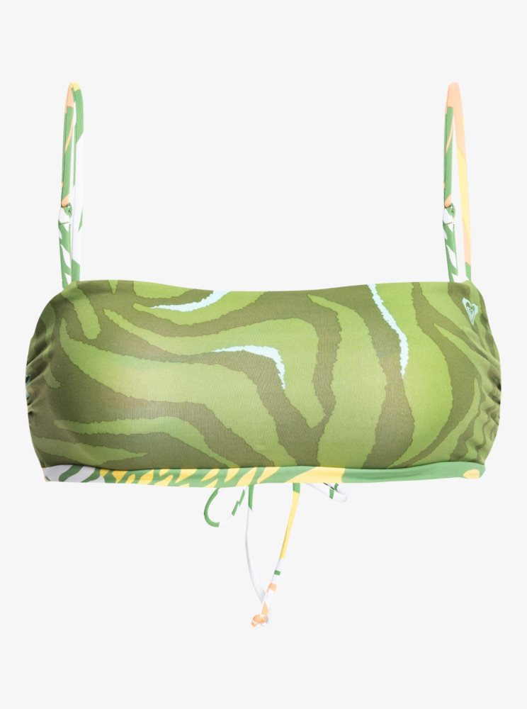 Hauts De Bikini Roxy Wildflowers Reversible Bandeau Vert Femme | VEO-48434395