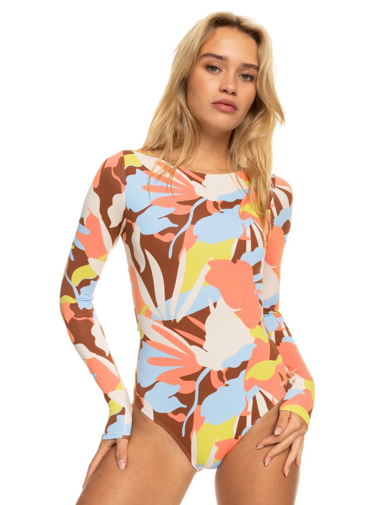 Rashguards Roxy Floraldelic Printed Long Sleeve UPF 50 Marron Femme | TSW-72767266