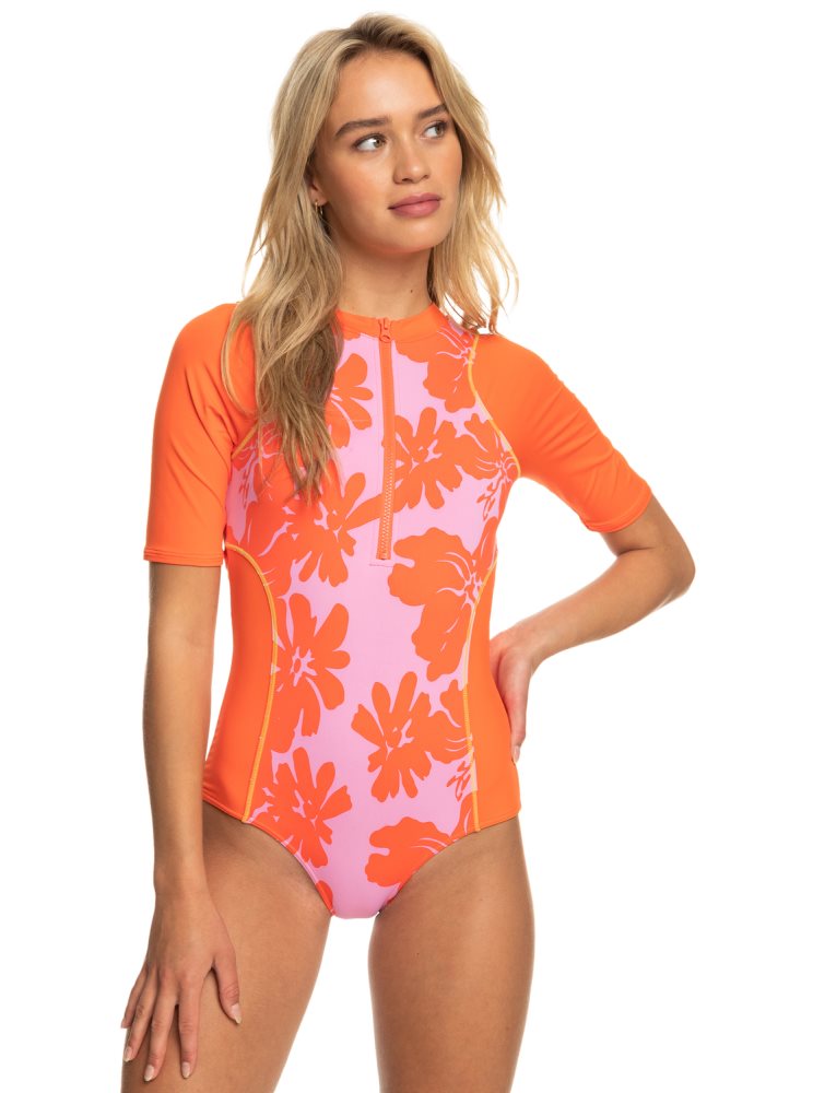 Maillots De Bain Roxy Surf.Kind.Kate. Corta Sleeve Rose Femme | MAR-58664478