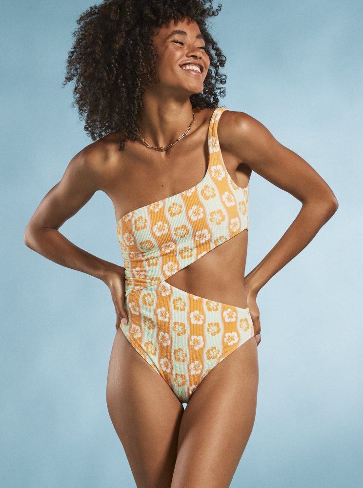 Maillots De Bain Roxy Wavy Babe Orange Stripes Femme | AJA-97056887