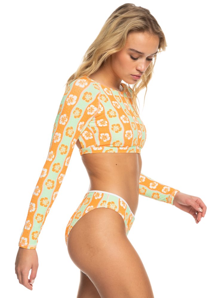 Rashguards Roxy Wavy Babe Cropped Long Sleeve Orange Stripes Femme | CTH-43423122