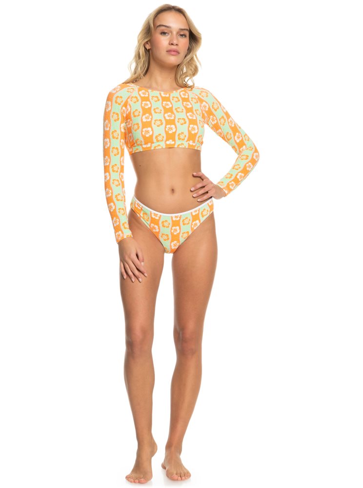 Rashguards Roxy Wavy Babe Cropped Long Sleeve Orange Stripes Femme | CTH-43423122