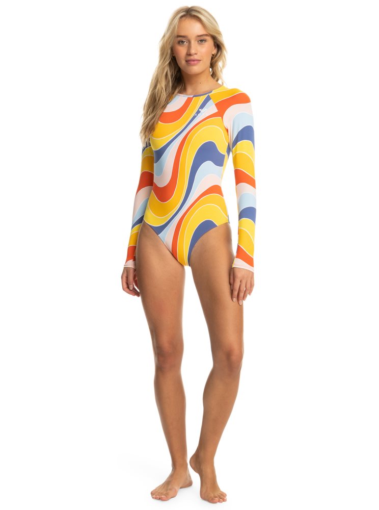 Maillots De Bain Roxy Palm Cruz Long Sleeve Jaune Bleu Femme | JNO-33096257