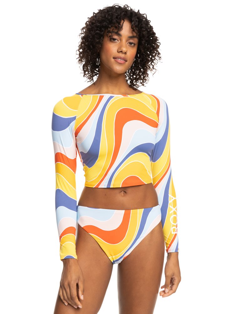 Rashguards Roxy Crop Top Long Sleeve Jaune Bleu Femme | ZYV-07850914