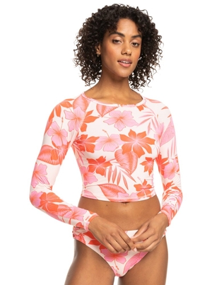 Rashguards Roxy Crop Top Cropped Long Sleeve Blanche Orange Rose Femme | XWO-99026208