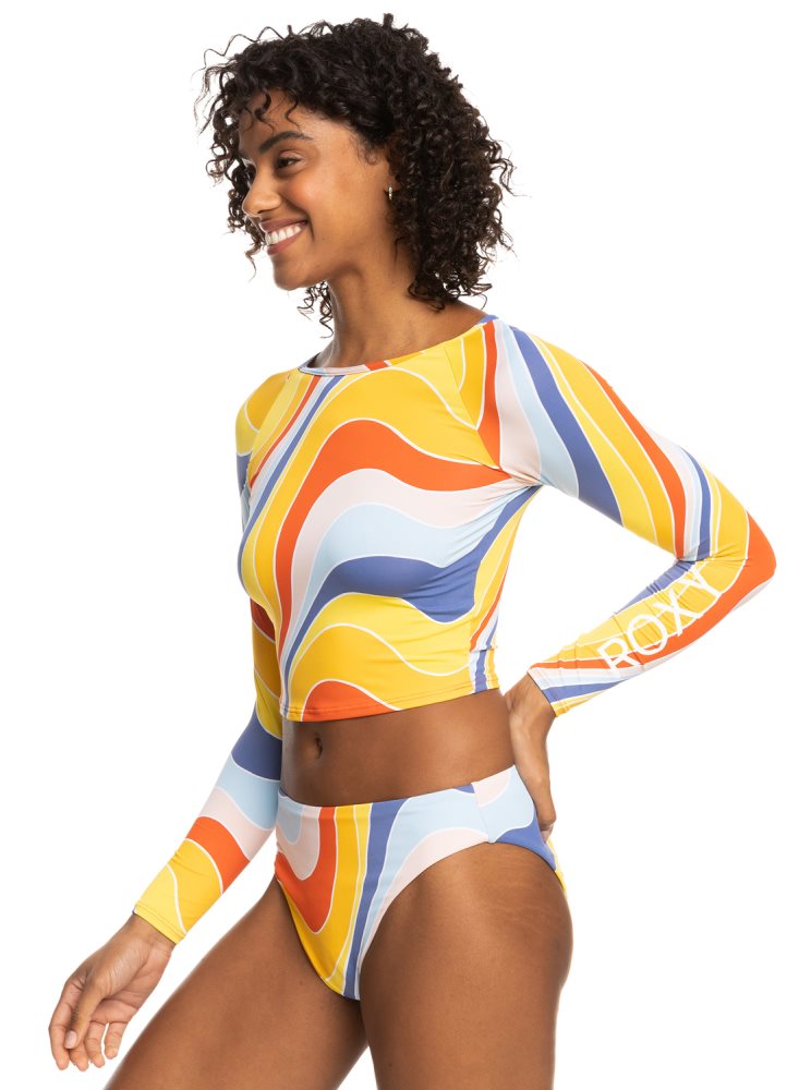 Rashguards Roxy Crop Top Long Sleeve Jaune Bleu Femme | ZYV-07850914