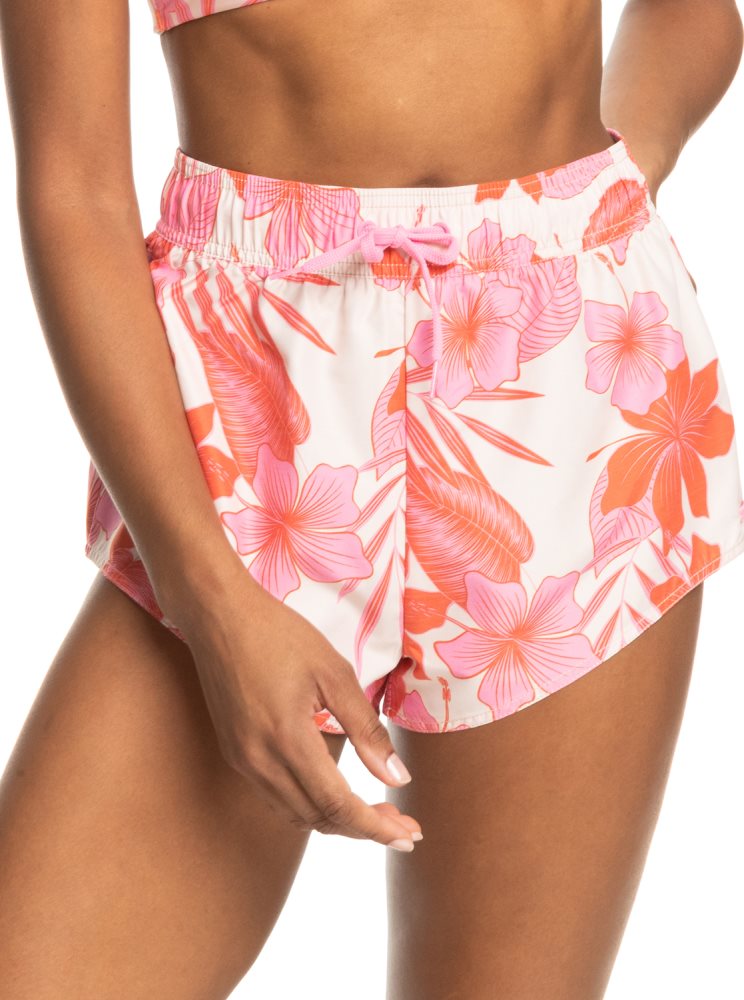 Shorts De Bain Roxy New Mode Blanche Orange Rose Femme | DCG-68726247