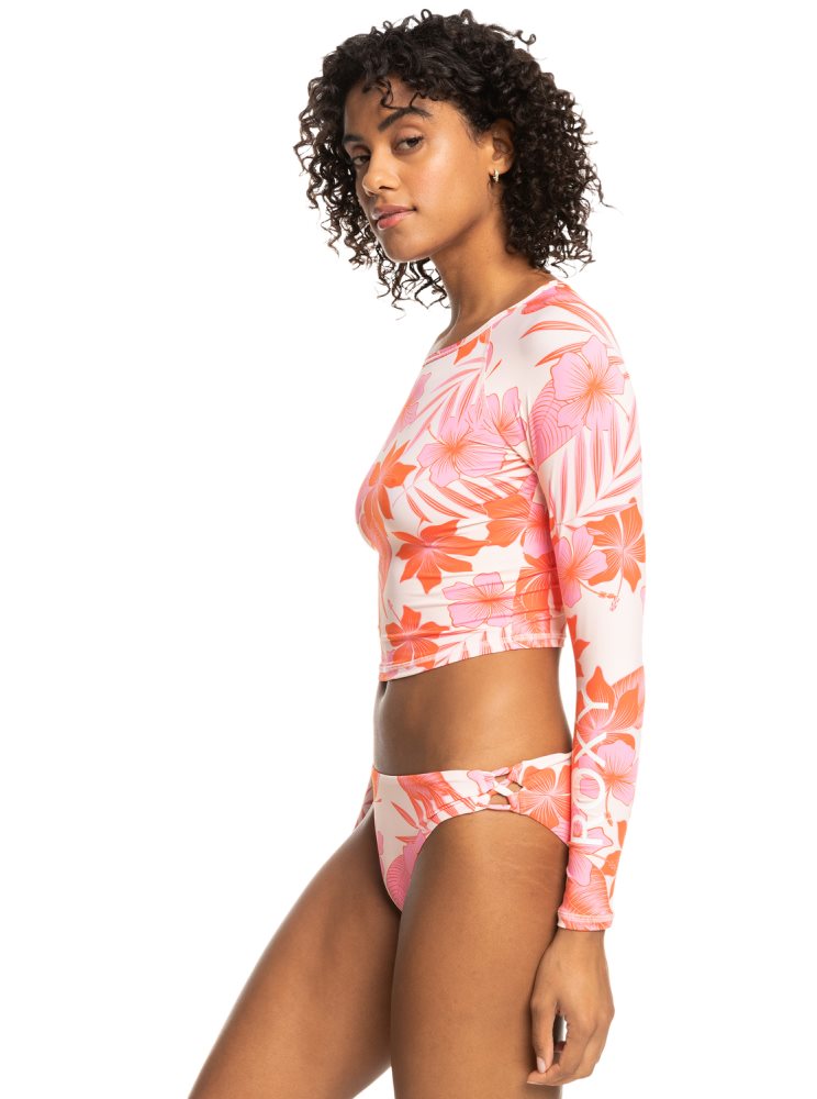 Rashguards Roxy Crop Top Cropped Long Sleeve Blanche Orange Rose Femme | XWO-99026208